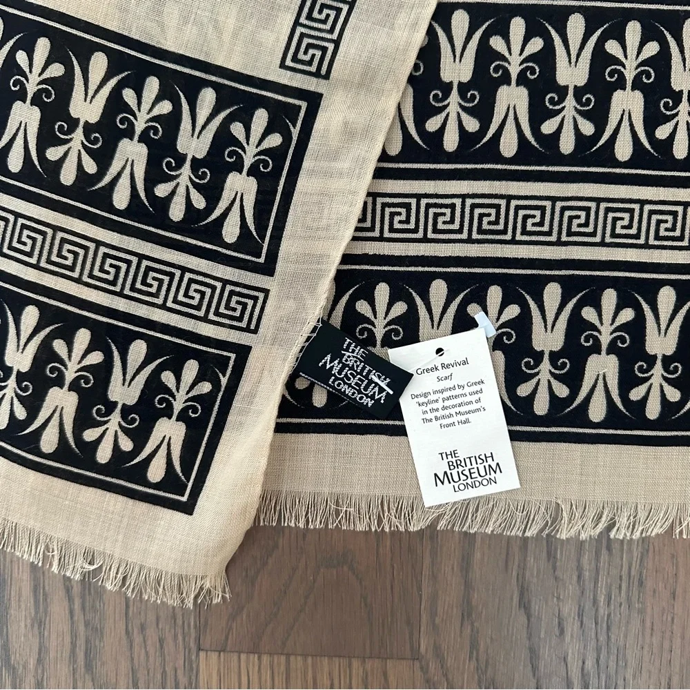 NWT The British Museum London Greek Revival Scarf in Stone and Black 13